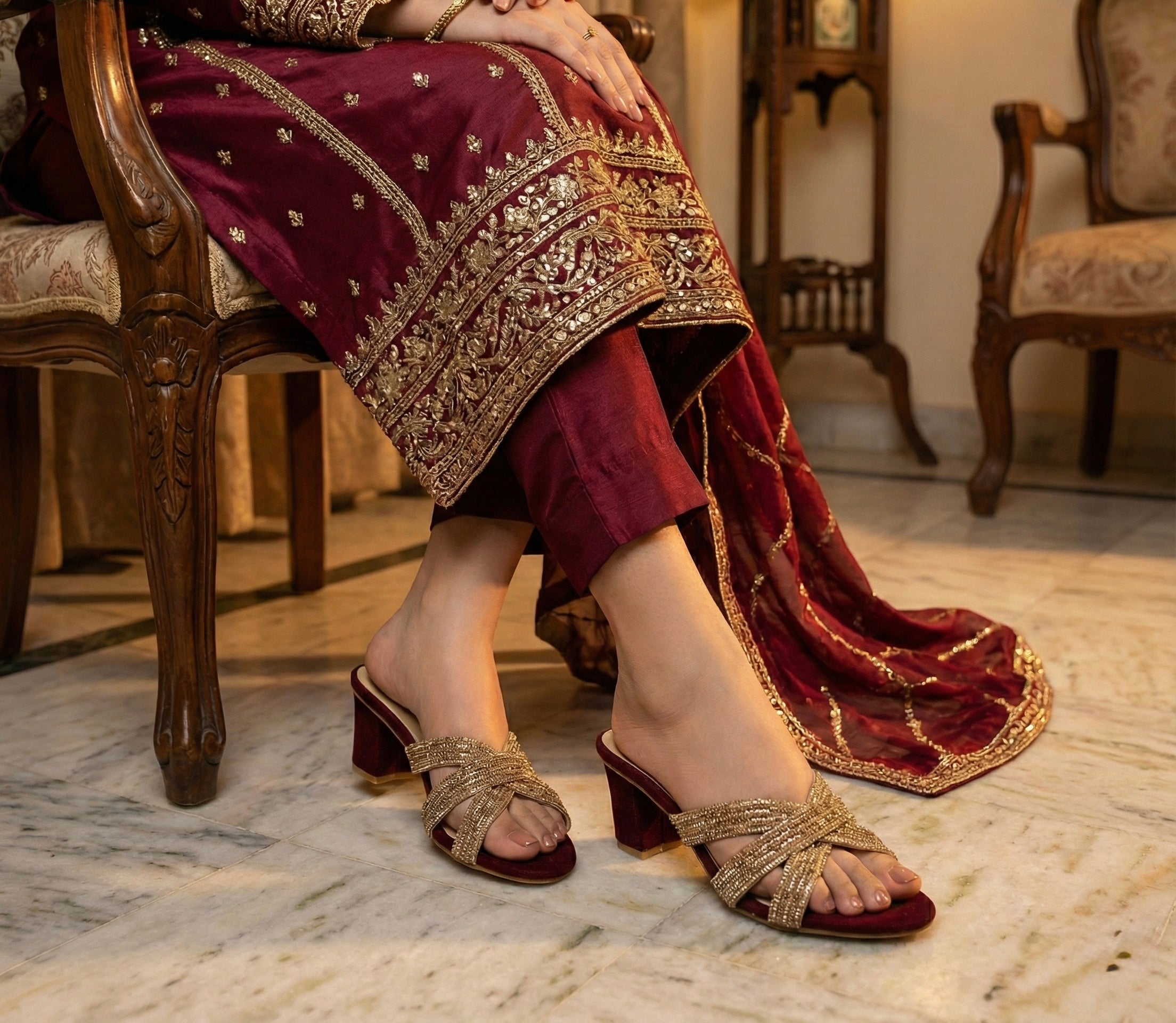 Glitzy Heels- Maroon
